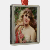 Viktorianische Frau mit rosa Rosen Ornament Aus Metall (Rechts)