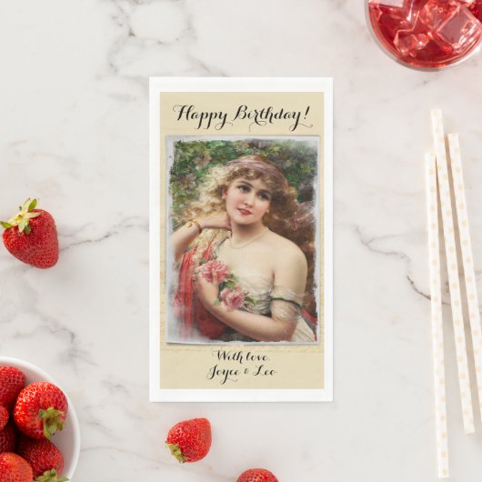 Viktorianische Frau mit rosa Rosen Romantik Serviette (Beispiel)