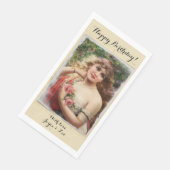 Viktorianische Frau mit rosa Rosen Romantik Serviette (Ecke)