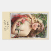Viktorianische Frau mit rosa Rosen Romantische Ges Rechteckiger Aufkleber (Vorderseite)