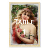 Viktorianische Frau mit rosa Rosen Tischnummer (Rückseite)