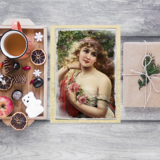 Viktorianische Frau mit rosa Rosenmutter-Tageskart