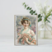 Viktorianische Frau mit Rose auf Wasserfarbe Karte (Stehend Vorderseite)