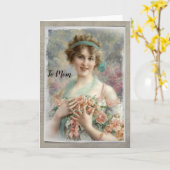 Viktorianische Frau mit Rose auf Wasserfarbe Karte (Gelbe Blume)