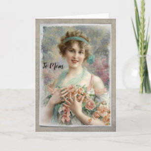 Viktorianische Frau mit Rosen in Aquarell Karte