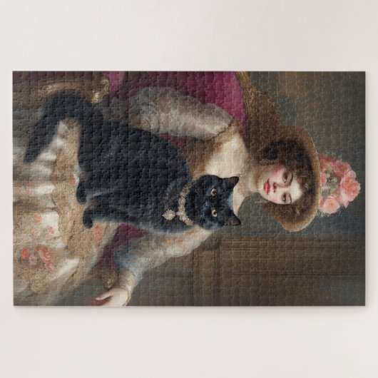 Viktorianische Frau mit schwarzer Katze Puzzle (Horizontal)