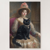 Viktorianische Frau mit schwarzer Katze Puzzle (Vertikal)