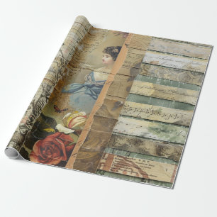 Viktorianische Frau Sepia Vintage Collage Geschenkpapier