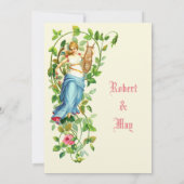 Viktorianische Frau und Harfe mit Hochzeit von Ros Einladung (Rückseite)