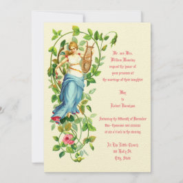 Viktorianische Frau und Harfe mit Hochzeit von Ros Einladung