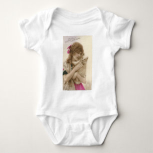 Viktorianische Frau und Hund Antik Foto Baby Strampler