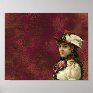 VIKTORIANISCHE FRAU VOGELHUT VINTAGE-PORTRAIT POSTER