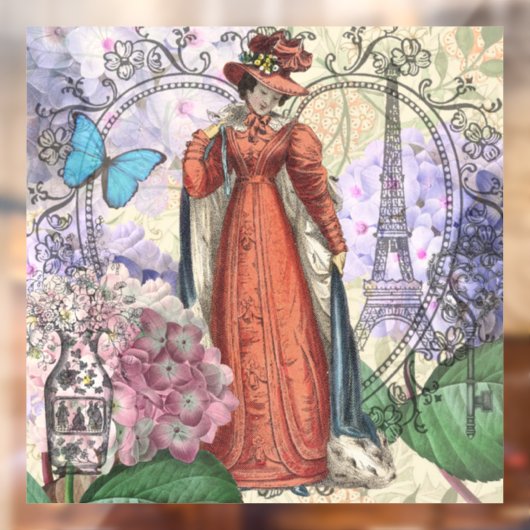 Viktorianische Frauen in rot-farbiger Mode Fensteraufkleber (Blatt 2)