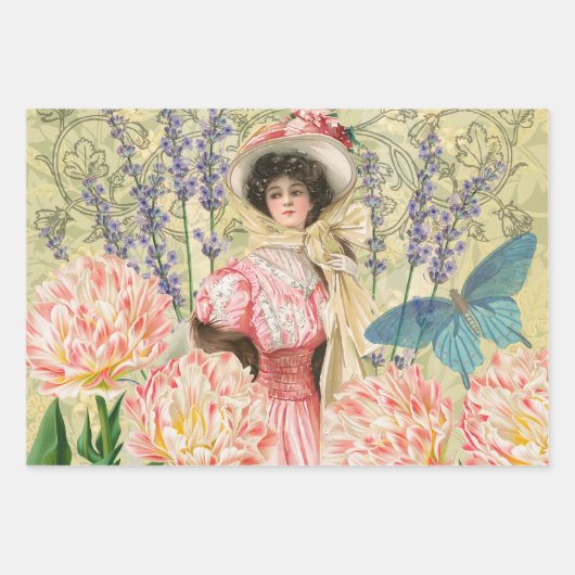 Viktorianische Frauen in rot-farbiger Mode Geschenkpapier Set (Vorderseite 2)