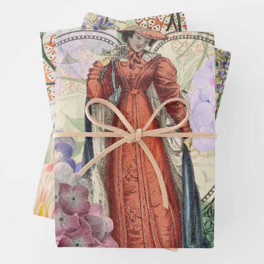 Viktorianische Frauen in rot-farbiger Mode Geschenkpapier Set (Beispiel)