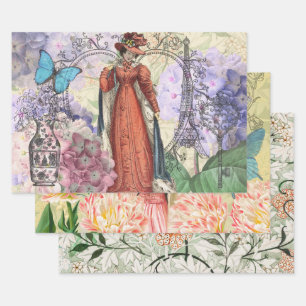 Viktorianische Frauen in rot-farbiger Mode Geschenkpapier Set