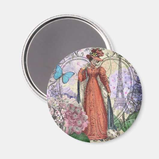 Viktorianische Frauen in rot-farbiger Mode Magnet (Vorderseite/Rückseite)