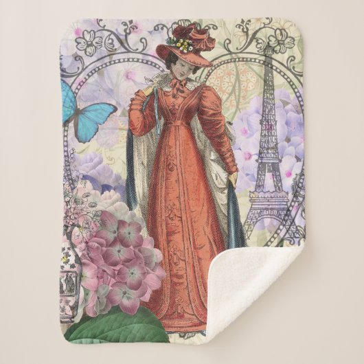 Viktorianische Frauen in rot-farbiger Mode Sherpadecke (Vorderseite)