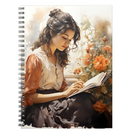 Viktorianische Frauen in Wasserfarbe Lesen eines B Notizblock (Vorderseite)