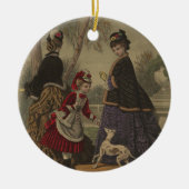 Viktorianische Frauen Mädchen & Hund auf Spazierga Keramik Ornament (Vorne)