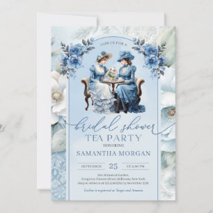 Viktorianische Frauen Navy und Salbei-Teeparty-Bra Einladung