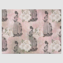 Viktorianische Frauen und Rose auf rosa Decoupage Seidenpapier