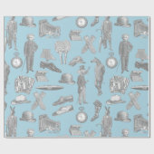 viktorianische Gentlemen Tiere Blauspielmännchen Geschenkpapier (Flach)