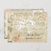 Viktorianische Ghost-Musik und Rose Save the Date Ankündigungspostkarte (Vorne/Hinten)