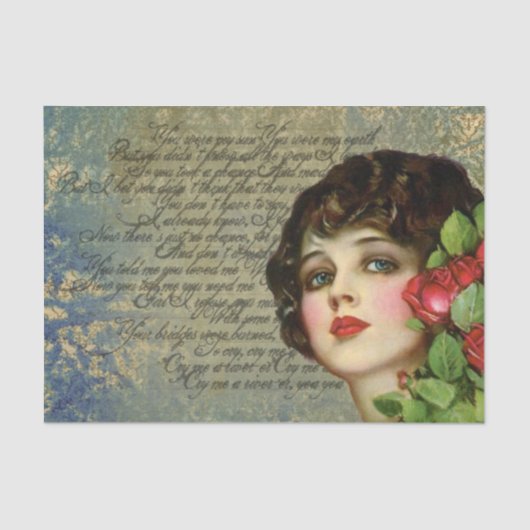 Viktorianische Glamour-Girl mit Rote Rose-Gewebepa Seidenpapier (Vorderseite)