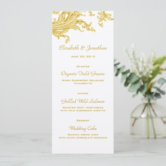 Viktorianische Gold Sweep Wedding Menu Card Menükarte (Stehend Vorderseite)