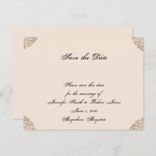 Viktorianische Goldphiligree Hochzeit Sichern Sie Save The Date (Vorne/Hinten)