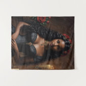 Viktorianische Goth Black-Frau mit Rote Rosen Wandteppich (Vorderseite (Horizontal))