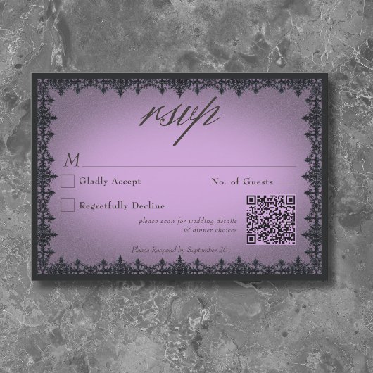 Viktorianische Gothic Iron Border Lila Wedding QR RSVP Karte
