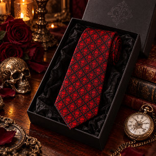 Viktorianische Gotik-Totenköpfe Rot Schwarz Vintag Krawatte