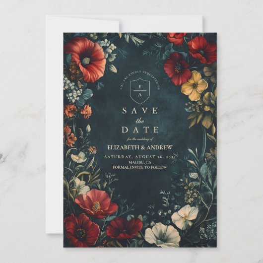 Viktorianische gotische Blumenhochzeit Save The Date (Vorderseite)