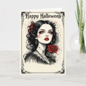 Viktorianische gotische Halloween-Dame mit Rote Ro Karte (Vorderseite)
