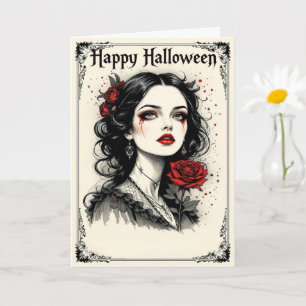 Viktorianische gotische Halloween-Dame mit Rote Ro Karte