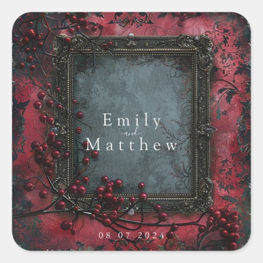 Viktorianische Gotische Hochzeit Quadratischer Aufkleber (Vorderseite)