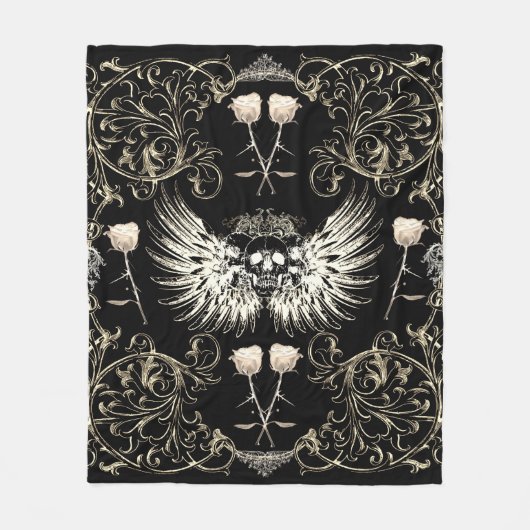 Viktorianische Gotische Romantik Schädelflügel & W Fleecedecke (Vorderseite)