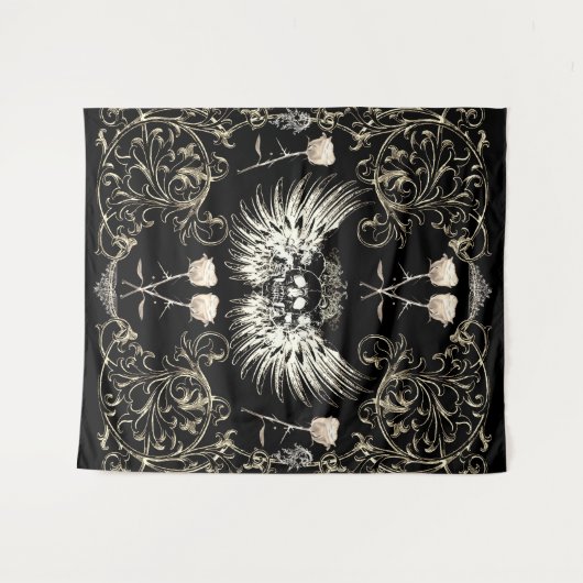 Viktorianische Gotische Romantik Schädelflügel & W Wandteppich (Vorderseite (Horizontal))