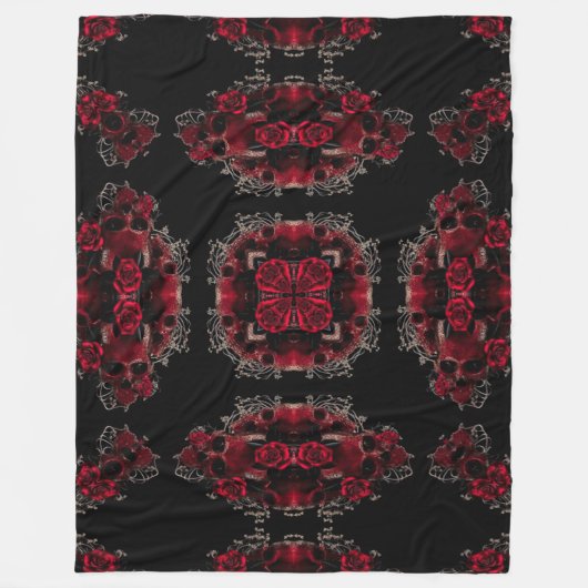 Viktorianische gotische Rose Skulls Silk Foulard M Fleecedecke (Vorderseite)