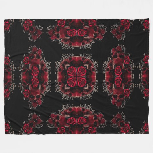 Viktorianische gotische Rose Skulls Silk Foulard M Fleecedecke (Vorderseite (Horizontal))