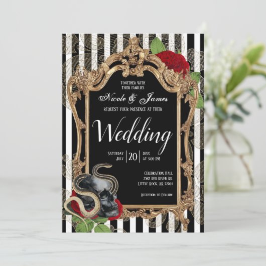 Viktorianische gotische Schwarz-Streifen Einladung (Stehend Vorderseite)