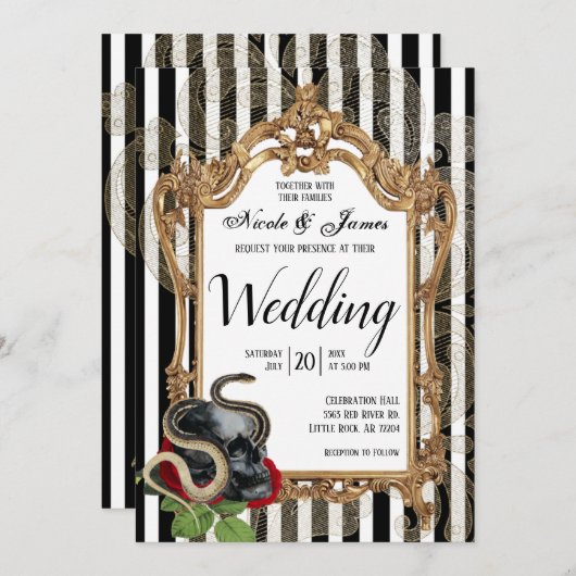 Viktorianische gotische Schwarz-Streifen Einladung (Vorne/Hinten)