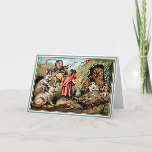 Viktorianische Große Eulen-Weihnachtskarte Feiertagskarte