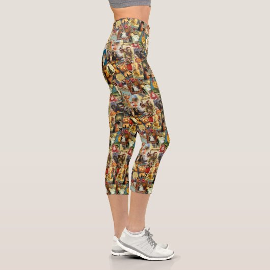 Viktorianische Grüße und Halloween Pumpkin Sticker Capri Leggings (Rechts)