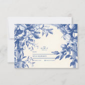 Viktorianische Hochzeit der Blauen Flora RSVP Karte (Vorderseite)