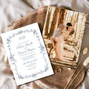 Viktorianische Hochzeit des Blue Foto Monogram Einladung