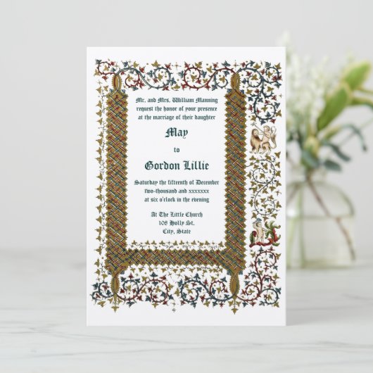 Viktorianische Hochzeit im Mittelalter 1843 Einladung (Stehend Vorderseite)