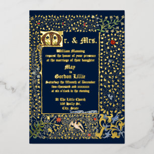 Viktorianische Hochzeit im Mittelalter 1873 Folieneinladung